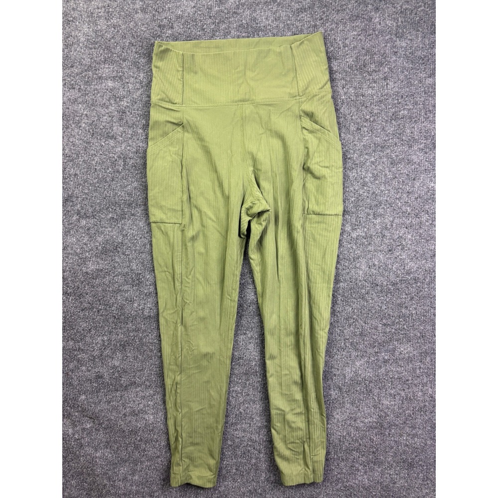 REI Co-op Leggings Womens Medium Green Ribbed High Rise Athletic Pockets 62382‎